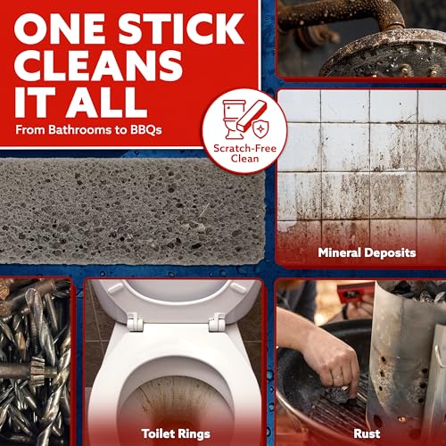 4-Pack PUMIE Heavy Duty Pumice Scouring Stick, with Flexi Scour Pad, Pumice Stone for Cleaning Tough Bathroom, Kitchen Stain, Grills, Pool, Scouring Stick for Cleaning Toilet Rings Stains - size: 4 Count (Pack of 1)