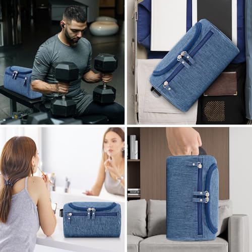 Hanging Toiletry Bag for Women and Men Traveling Makeup Large Capacity Cosmetics Portable Dopp Kit Storage Organizer Bag with Hanging Hook for Toiletries Brushes (Frosted Navy) - color: Frosted Navy