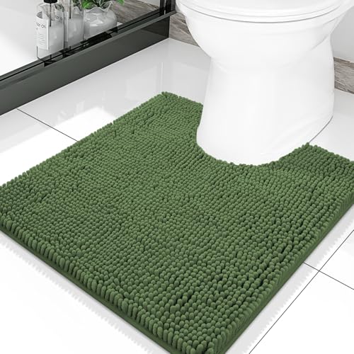Smiry Luxury Chenille Toilet Rugs U-Shaped 20x20, Soft Absorbent Non-Slip Contour Bathroom Rugs for Toilet, Machine Washable Contoured Bath Mats, Olive Green - color: Olive Green, size: 20" X 20" Contour Rug