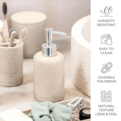 ZCCZ Beige Bathroom Accessories Set 6 Pieces - Toothbrush Holder, Lotion Dispenser, Qtip Container, Vanity Tray, Tumbler - Countertop Organizer for Bathrooms - Elegant and Functional Décor Set - color: Beige, size: 6pcs