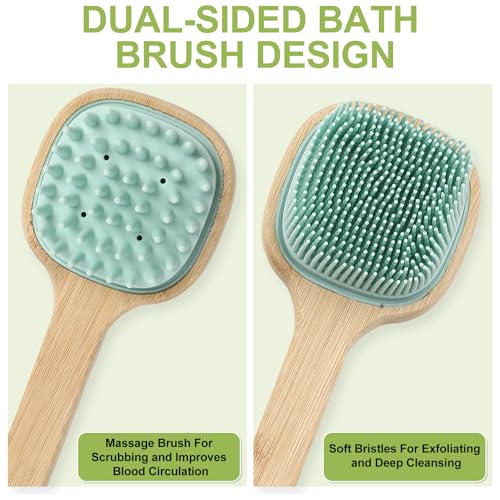 Silicone Back Scrubber for Shower, Silicone Bath Body Brush Loofah with Long Handle, Dual-Sided Shower Brush for Body, Lake Blue Exfoliating Body Scrubber for Men Women, Back Washer for Men with Hook - size: lake blue-1pcs