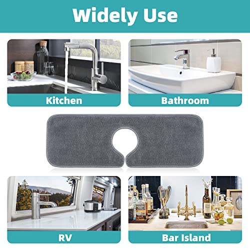 PoYang 4 Pack Faucet Mat for Kitchen Sink Splash Guard Short: Super Absorbent Microfiber Sink Water Splash Guard Behind Kitchen Faucet Mat for Bathroom, RV Protector, Machine Washable 17.7'' x 4.7'' - size: 17.7" x 4.7"