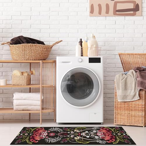 Retro Plant Bath Mat Leaves Floral Bathroom Rugs Funny Non Slip Bathtub Decor Mats Super Absorbent Floor Carpet Machine Washable Quick Dry Bahtmat for Tub, Shower, Bedroom，Kitchen，17.7"x47.2" - color: Red Green Black, size: 17.7"x47.2"
