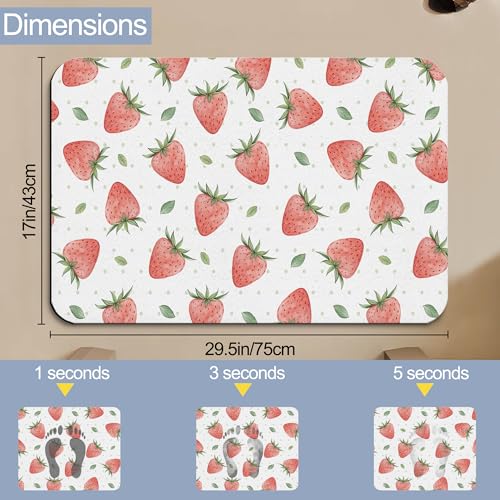 Diatomaceous Bathroom Rugs,Pink Strawberry Bathroom Decor,Sweet Fruits Non Slip Bath Mat,Quick Dry Easy to Clean Care Shower Rug for Home Dorm Low Profile Floor Mat 17 X 29.5 Inch - color: Pink Strawberry