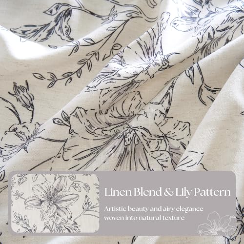 Pleated Linen Floral Curtains 96 Inches Length Farmhouse Bohemian Country Memory Trained Black Sketch Peony Lily Flower Patterned Semi Sheer Curtain Black Vintage Printed Drapes 8 ft 2 Panels - color: Black, size: 40"W x 96"L (Pack of 2)