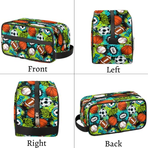 Kids Travel Toiletry Bag - Waterproof Hanging Cosmetic Hygiene Bags for Boys Men - Large Shave Kit for Toiletries Accessories Bathroom Stuff, Basketball Baseball Sports - color: Basketball Baseball Sports