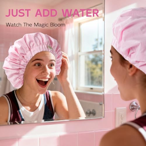Years Calm Luxury Shower Cap for Women, Color Changing Shower Cap Reusable Waterproof, Flexi Satin Lined, Stylish Hair Cap for Shower, Washable Elastic Band Bath Cap for Long Hair, Braids (Pink) - color: Pink