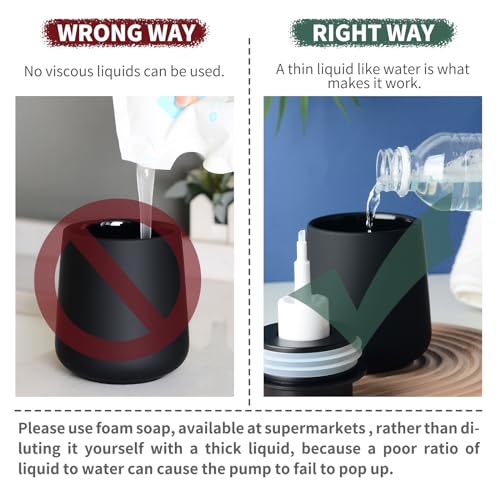 Bosilunlife Ceramic Foaming Soap Dispenser - Rubber Paint Black | 12Oz Bathroom Countertop Kitchen Dish Soap Pump Dispenser Foam Soap Dispenser - color: Rubber Black