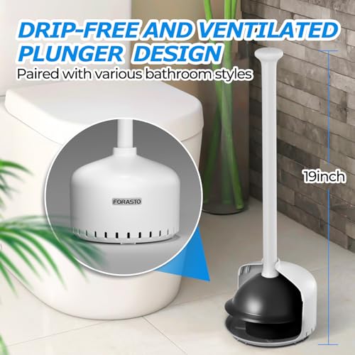 FORASTO Toilet Plunger with Holder，Plungers for Bathroom with Holder, Toilet Plunger Heavy Duty，Bathroom Plunger，Bathroom Decor，Bathroom Accessories，Toilet Bowl Cleaners,White - color: White, size: 1Pack