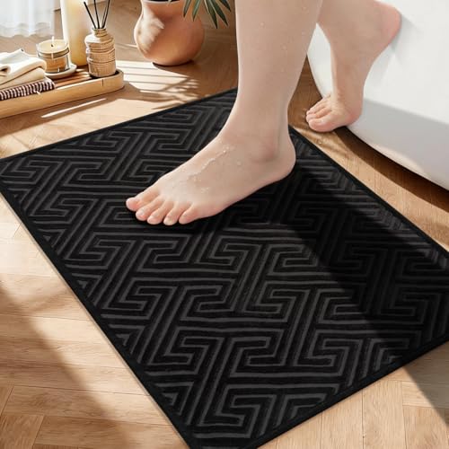 YIHOUSE Black Bathroom Rugs 17"x24", Quick Dry Non Slip Bath Rug, Absorbent Machine Washable Thin Bath Mat for Restroom Floor Tub Laundry Room Home Decor - color: Black, size: 1'5" x 2' (Rectangular)