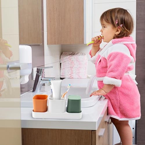 Toothbrush Holder for Bathroom, Bathroom Organizer Storage Set with 2 Cups, Kids Electric Toothbrush Holder, Bathroom Accessories Storage for Toothpaste