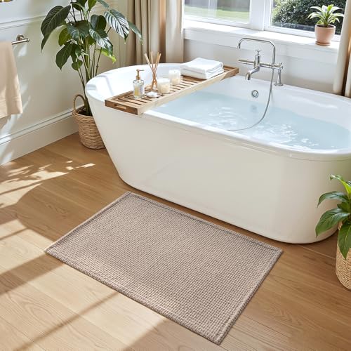 DEXI Bathroom Rugs 24x16, Non Slip Washable Bath Mat, Absorbent Chenille Bathmat, Ultra Soft Thick Carpet for Tub Shower Floor, Dark Beige - color: Dark Beige, size: 24" X 16" (Rectangular)