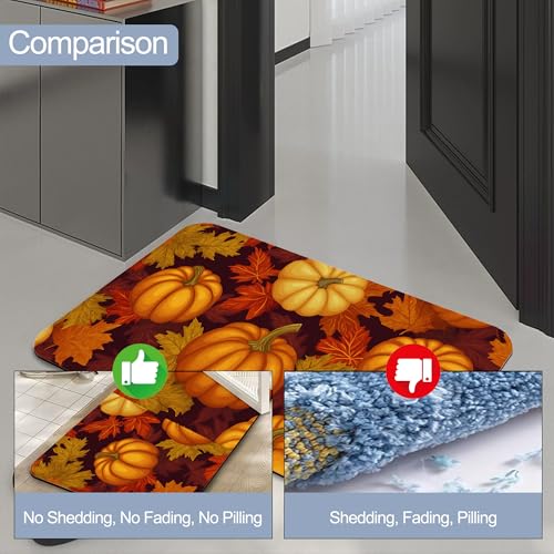 Fall Pumpkin Bath Mat,Fast Drying Thanksgiving Maple Bathmats for Bathroom, Non Slip Soft Diatomaceous Bath Rug Bathroom Accessories Thin Doormat for Home Kitchen 17 X 29.5 Inch - color: Fall Pumpkin