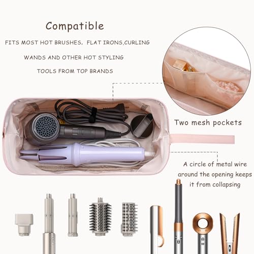 Large Quilted Hair Tools Travel Bag with Floral Pattern,Hair Styling Accessories Storage Case for Shark FlexStyle, Dyson Airwrap Hair Dryer, Curling Iron, Revlon Hair Tools(09Small Pink Flower) - color: 09 Small Pink Flower