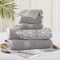 Modern Threads 6 Piece Reversible Yarn Dyed Jacquard Towel Set Artesia Damask Gray - color: Gray