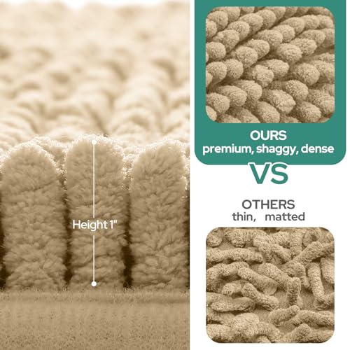 HOMEIDEAS 2 Pieces Bathroom Rugs, Non Slip Absorbent Chenille Toilet Bath Mat Set (Beige) - color: Beige-beige, size: 1'5" x 2'8" (Rectangular 20"x32"+17"x24")