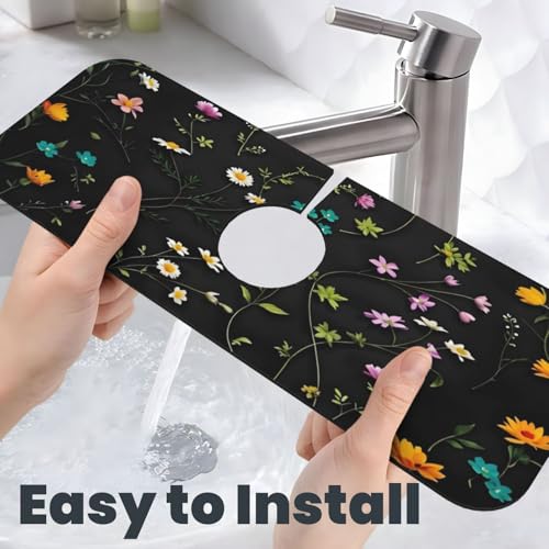 Flower Branch Pattern Design Cute Kitchen sink faucet pad, strong water absorption, anti slip, easy to clean, very suitable for splash and drip prevention, suitable for kitchens and bathrooms - color: Flower Branch Pattern Design Cute