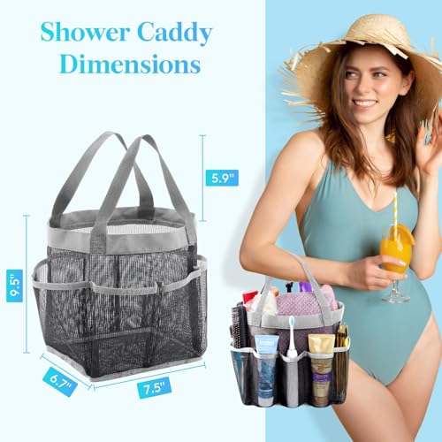 Lifewit Mesh Shower Caddy Portable for College Dorm Room Essentials with 7 Pockets, Freestanding Hanging Organizer Basket, Quick Dry Tote Bag for Camping, Bathroom, Beach, Travel, 1 Pack, Grey - color: Grey, size: M(7.5"L x 6.7"W x 9.5"H)