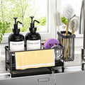 Kitchen Soap Dispenser Set with Sponge Holder and Towel Rack, 17OZ Glass Bottle, Hand and Dish Soap Dispenser Set, Non-Slip Silicone Pad, Brush Holder, Kitchen Sink Caddy Organizer Countertop (Black) - color: Black