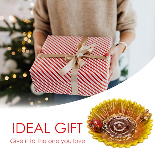 Sunflower Jewelry Dish Trinket Tray Ceramic Key Tray Bowl for Entryway Table, Sunflower Candy Dish Soap Holder Gift Decorative Bowl for Home Decor Kitchen Bathroom Sink (Bee, Ladybug)