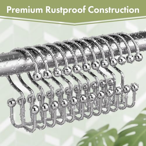 Amazer Chrome Shower Curtain Hooks, 12PCS Minimalist Simple Double Shower Curtain Rings, Rust-Resistant Metal Shower Hooks Shower Curtain Hangers, Shower Rings for Bathroom Shower Rods Curtains - color: Chrome, style: Minimalist - Double Hooks