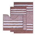 3 Piece Soft & Absorbent Microfiber Striped Bathroom Rug Set - U-Shaped Toilet Rug, Non-Slip Rubber Bottom, Quick Dry, Pink - color: Pink