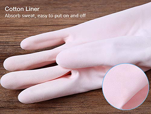 Alimat PluS 3 Pack Reusable Cleaning Gloves Latex Free, Dishwashing Gloves with Cotton Flock Liner and Embossed Palm, Waterproof Household Gloves for Laundry, Gardening (Large) - color: Blue+pink+white, size: Large (Pack of 3)