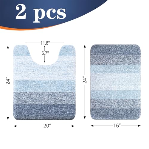 OLANLY Bathroom Rug Set 2 Piece, Soft Absorbent Microfiber Bath Mats and U-Shaped Contour Toilet Rug, Non-Slip, Machine Wash Dry, Plush Shaggy Bath Mats for Bathroom (24"x16"+24"x20", Blue) - color: Blue, size: 24" X 16" + U24" X 20"