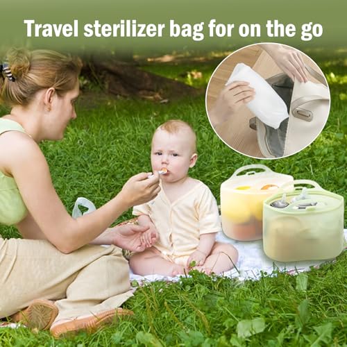Silicone Travel Bottle Sterilizer Bags | 2000ml Microwave Steam Sterilizer Bags for Baby Bottles, Breast Pump & Pacifiers, Reusable Steam Sterilizing Bags for Travel and Home Use (Clear Milk White) - color: Clear Milk White