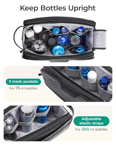 BAGSMART Large Toiletry Bag for Men, High-gloss PU Leather Travel Bag for Toiletries, Dopp Kit Water Resistant Shaving Bag for Bathroom Shower-Black - color: Black (High-gloss), size: Large-8L