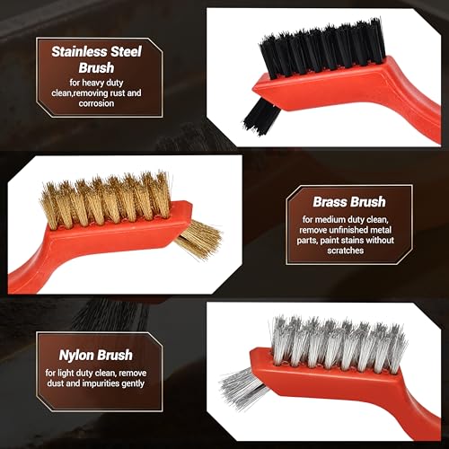 6 Pieces Wire Brushes Set, Nylon/Brass/Stainless Steel Bristles | for Cleaning Welding Slag and Rust,Scratch Brush with Mini Head & Hanging Hole for Everyday Cleaning (6, combo pack) - color: combo pack