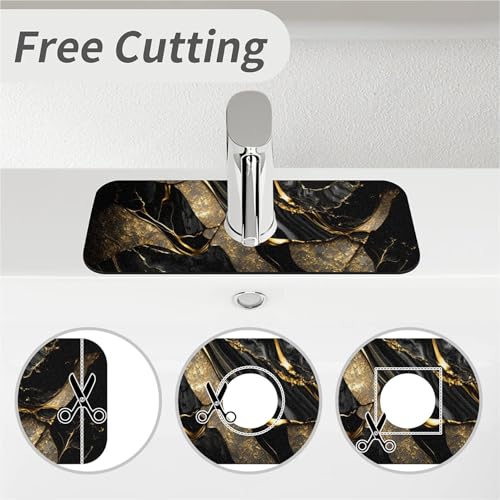 Kitchen Sink Splash Guard，Black and metallic gold marble Faucet Mat Sink Gadgets-Super Absorbent Fast Drying Mat Drip Catcher for Kitchen, Bathroom,Sink Mat, Dish Drying Mat, Bathroom(15" X 5.5" ) - color: Black and metallic gold marble