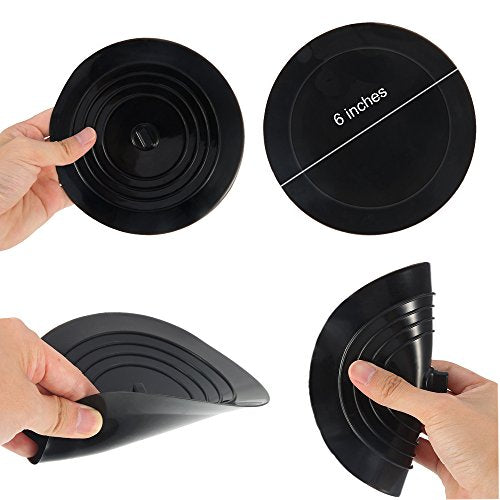 V-TOP Tub Stopper 2 Pack, 6 inches Large Silicone Drain Plug Hair Stopper Flat Suction Cover for Kitchen, Bathroom and Laundry - color: 6" Black