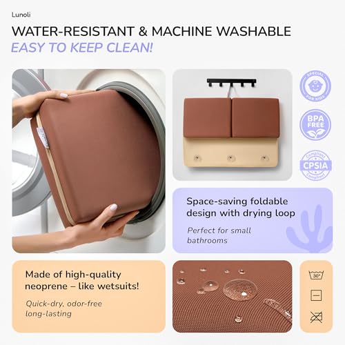 Baby Bath Kneeler and Elbow Rest Pad Set, Mocha Mousse, 1.8 Inch Memory Foam Cushion for Parents, Waterproof Kneeling Pad with 6 Suction Cups, 4 Mesh Pockets, Reusable Markers & Eco Stickers