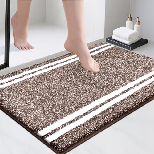 PURRUGS Bathroom Rug Non-Slip Machine Washable 24" x 36", Super Absorbent and Quick Dry Shaggy Microfiber Bath Mat, Extra Soft and Plush Bath Rug for Bathtub, Shower, and Sink, Brown - color: Brown, size: 24" X 36"