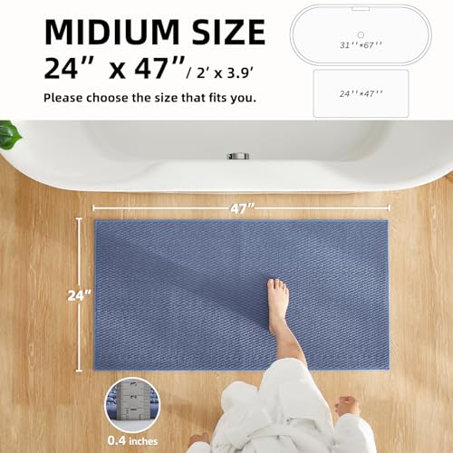 TYUU Bathroom Rugs Non Slip Washable, Super Absorbent Thin Bath Mat Quick Dry Low Pile Bathroom Rug, Denim Blue 24"x47" - color: Denim Blue01, size: 2' X 3'11" (Rectangular)