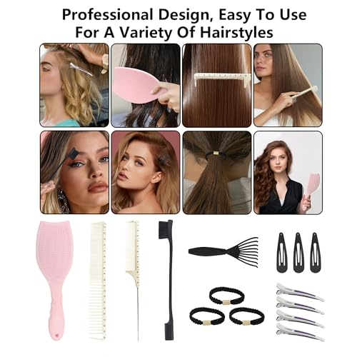 Hair Brush Set, Professional Styling Tools with Combs and Accessories, Pink, Gift Box Included (Pink Brush+Black Brush) - color: Pink Brush+Black Brush