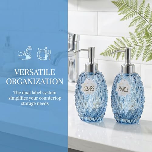 MALACHI Glass Soap Dispenser, 304 Rustproof Stainless Steel Pump, Refillable Multi‑use for Hand Soap, Dish Soap, Body Wash, Shampoo, Baby Wash for Bathroom Kitchen & Commercial - color: Blue