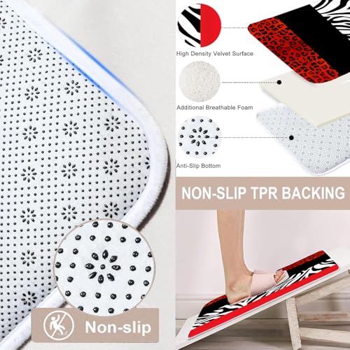 4PCS Leopard Print Shower Curtain Set with Rug, Toilet Lid Cover and Bath Mat,Red Black Splice Shower Curtain with 12 Hooks, Complete Bathroom Accessories Decor Set - color: A-red