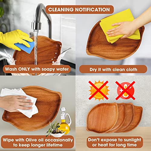 VieWood Leaf Wooden Plates Set of 4 Unbreakable Classic Appetizer Plates, Easy Cleaning & Lightweight for Dishes Snack, Dessert, Charger Plates (Khaya, 9.4x6.5) - color: Leaf Wood Plates (Set of 4)