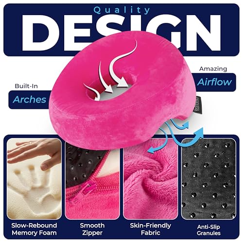 Face Down Pillow for Massage Bed – BBL & Eye Surgery Recovery Headrest | Stomach Sleeping Face Pillow for Prone Sleep, Tanning & Spa | Adjustable Memory Foam Cradle with Removable Cover (Pink) - color: Pink