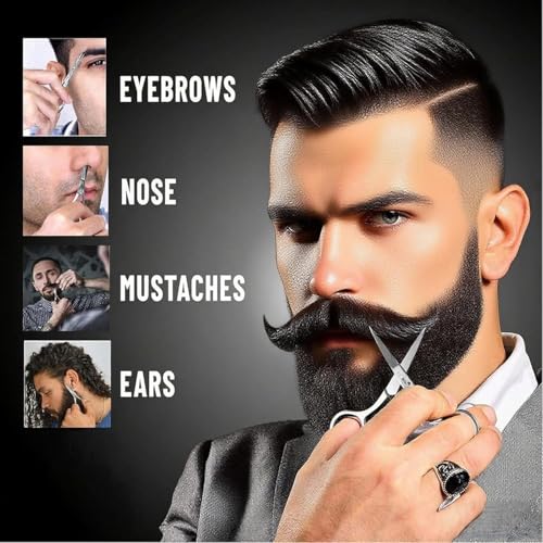 Beard Scrubber Brush Kit for Men, Silicone Beard Brush & Scalp Massager, Beard Exfoliator for Beardruff, Beard Shampoo Brush with Dual-Sided Comb and Mustache Scissors, 3 Piece Grooming Set