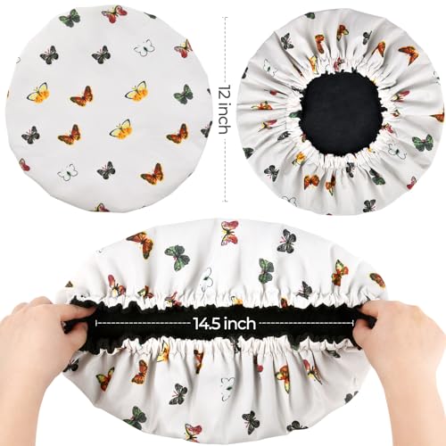 Shower Cap for Women Terry Lined Bath Cap Large Reusable Waterproof Elastic Band Butterfly Shower Caps for Long Thick Hair Soft Bath Shower Hair Caps - color: Colorful Butterfly