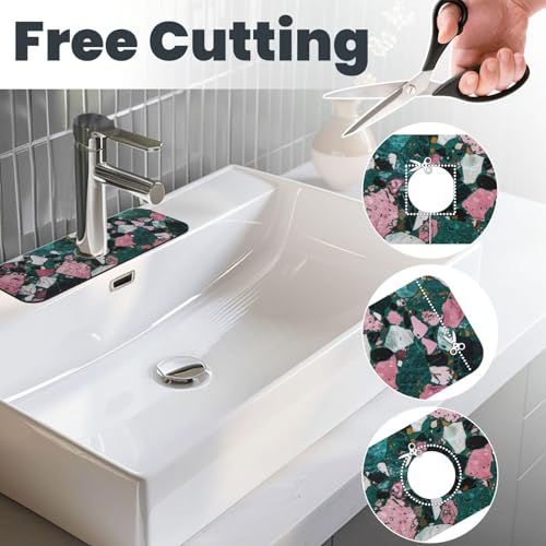 Faucet Draining Mat For Kitchen Sink, Terrazzo Dark Green Diatom Mud Absorbent Drain Pad For Bathroom Kitchen Sink Splash Guard Drying Mat - color: Terrazzo Dark Green