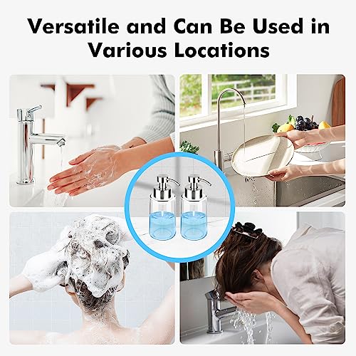 2 Pack Glass Foam Soap Dispenser Set, 15 Oz Rust-Proof Stainless Steel Pump, with Waterproof Labels for Kitchen & Bathroom Countertop, Hand and Dish Soap - color: 2 Pcs With Label
