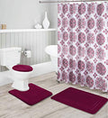 Bathroom Collection Burgundy 16pc Bathroom Accessory Set - Non-Slip Bath Mat, Non-Slip Contour Mat, Toilet Lid Cover and Waterproof Shower Curtain with Rustproof Metal Roller Hooks - color: Burgundy