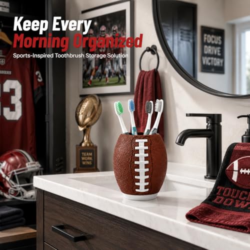 4-Piece Sports Bathroom Accessories Set Complete with Basketball Lotion/Soap Dispenser,Soccer Bath Cup/Tumbler,Base Ball Soap Dish,Football Toothbrush Holder - style: Sports Style Model