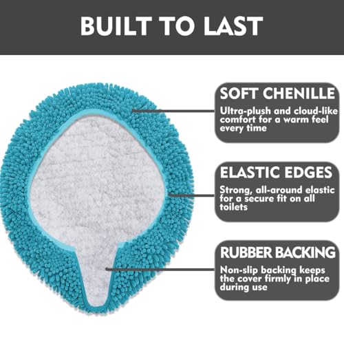 RUN HELIX Bathroom Toilet Lid Cover,Chenille Machine Washable Seat Covers, 17.5x15, Stays in Place Rubber Backing, Fits Most Round, Elongated and Oblong Lids, Accessories Decor,Teal - color: Teal Blue, size: Lid 17.5"x15"