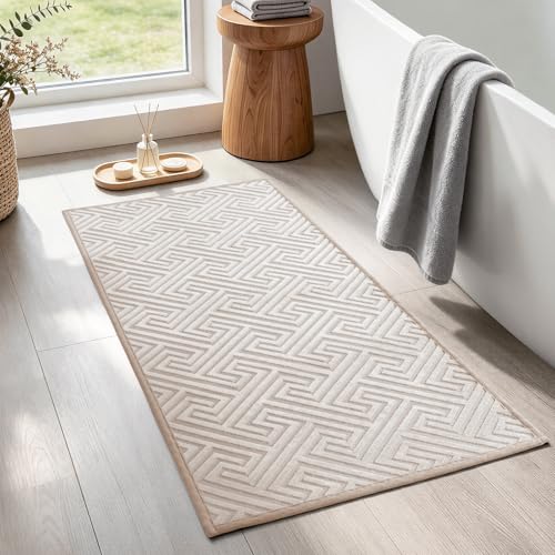 YIHOUSE Beige Bathroom Rugs 17"x32", Quick Dry Non Slip Bath Rug, Absorbent Machine Washable Thin Bath Mat for Restroom Floor Tub Laundry Room Home Decor - color: Beige, size: 1'5" x 2'8" (Rectangular)