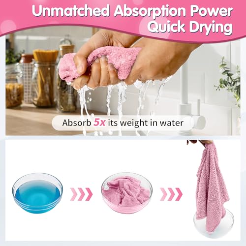 20 Pack Pink Microfiber Cleaning Cloth, Lint-Free Car Wash Towels, All-Purpose Absorbent Cleaning Rags for Housekeeping, Dust Cloth for Office, Mechanic, Automotive - color: Pink
